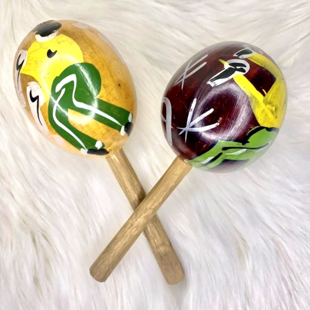 Vintage Mexican Maracas Hand Painted Gourd Shakers
